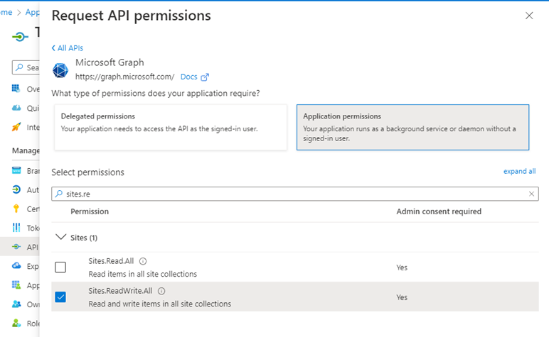 Microsoft Graph - Access to specific site collection